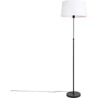 QAZQA Golvlampa svart med vit linneskärm 45 cm justerbar - Parte