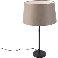QAZQA Bordslampa svart med linneskärm taupe 35 cm justerbar - Parte