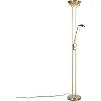 QAZQA Golvlampa guld med läslampa inkl LED och dimmer - Diva 2