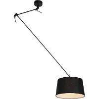 QAZQA Hänglampa svart med linneskärm svart 35 cm - Blitz