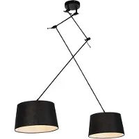 QAZQA Hänglampa svart med linneskärmar svarta 35 cm 2-ljus - Blitz