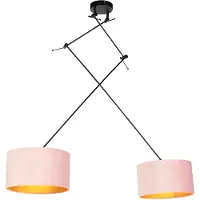 QAZQA Hänglampa svart med rosa och guld sammetslampskärmar 35 cm 2-ljus - Blitz
