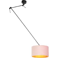 QAZQA Hänglampa svart med sammetskärm gammal rosa med guld 35 cm - Blitz