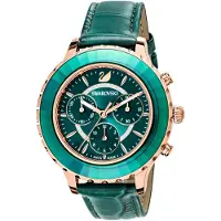 Swarovski Octea Lux Chrono klocka, läderarmband, grön, Rose-Gold Tone PVD 5452498