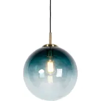 QAZQA Art Deco Hänglampa mässing med havsblått glas 33 cm - Pallon