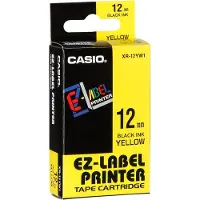 Casio XR-12YW - Självhäftande - svart på gult - Rulle (1,2 cm x 8 m) 1 kassett(er) etiketttejp - för KL 170, 60, 60SR, 780