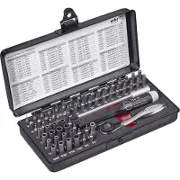 Wiha Micro-Bit-Set 65-tlg.m.Ratsche Schlitz/PH/6-kant in+auß/T/Pen 39971 Bit-Set 65 delar Spår, Stjärnspår Phillips, Inner-sexkantig, Inner-TORX, Pentalobe,