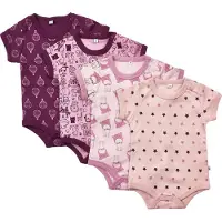 Pippi Baby Pippi Bodies k/ä - 4-pack - Rosa/Lila m. Mönster - - 56 - Body K/Ä