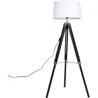 QAZQA Golvlampa stativ svart med skärm 45 cm linne vit