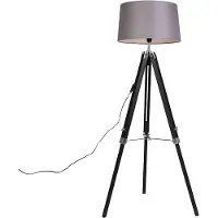 QAZQA Golvlampa Tripod svart med skärm 45 cm linne mörkgrå