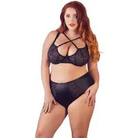 Cottelli Plus Size - Korslagd bh och trosa (svart) - 85E/L