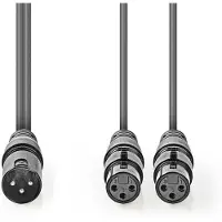 Nedis Balanserad ljudkabel | XLR 3-stifts hane | 2x XLR 3-Pin Hona | Nickelplaterad | 1.50 m | Rund | PVC | Mörkgrå | Kartonghylsa