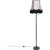 QAZQA Klassisk golvlampa svart med Granny B-skärm grå - Simplo