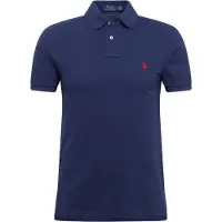Ralph Lauren för män. 710795080007 Polotröja i marinblå piké med smal passform (M), Casual, Bomull, Kort ärm, Marino