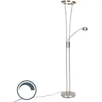 QAZQA Modern golvlampa stål och glas inkl LED med läsarm - Divine