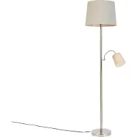 QAZQA Klassisk golvlampa i stål med grå skärm och läslampa - Retro