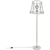 QAZQA Retro golvlampa mässing med Granny Frame svart 45 cm - Kaso