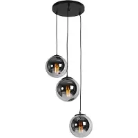 QAZQA Art Deco Hänglampa svart med rökglas 3-ljus - Pallon