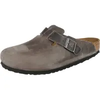 Birkenstock för män. 1013255 Lädertofflor Boston (Normalpassform) grå (45), Hud, Karta, Spänne, Casual