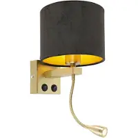 QAZQA Modern vägglampa mässing med skärm svart sammet - Brescia