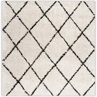 FRAAI Fyrkantig fluffig matta | Grand Lines gräddvit/svart | 150x150cm | Creme | Jute | Kvadratisk | Inomhusmattor
