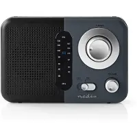 Ginza.se Nedis FM-radio | Portabel design | FM | Batteridriven / Strömadapter | Analog | 2.4 W | Svart Vit Skärm | Hörlursuttag | IP20 | Handtag | Grå / Svart