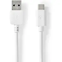 Nedis USB-kabel | USB 3.2 Gen 1 | USB-A Hane | USB-C(tm) Hane | 60 W | 5 Gbps | Nickelplaterad | 2.00 m | Rund | PVC | Vit | Låda