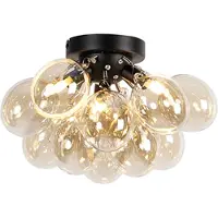 QAZQA Design taklampa svart med bärnstensglas 3-ljus - Uvas