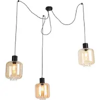 QAZQA Design Hänglampa Svart med bärnstensglas 3-ljus 226 cm - Qara