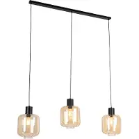 QAZQA Design Hänglampa svart med bärnstensglas 3-ljus 161,5 cm - Qara
