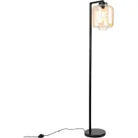 QAZQA Design golvlampa svart med bärnstensglas - Qara Down
