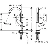 Hansgrohe Logis tvättställsblandare 154 mm pip vinklad