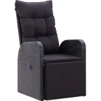 vidaXL Liggande trädgårdsstol och kudde Poly Rattan Black 46066