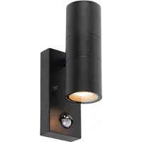 QAZQA Utomhusvägglampa svart 2-ljus med rörelsesensor IP44 - Duo