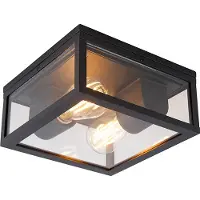 QAZQA Industriell taklampa svart IP44 2-ljus - Charlois