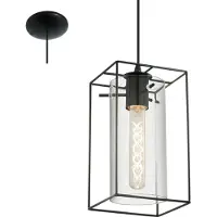 Eglo LONCINO hänglampa i svart med rökfärgad lampskärm i glas