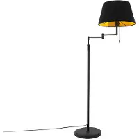 QAZQA Golvlampa svart med svart skärm och justerbar arm - Ladas Deluxe