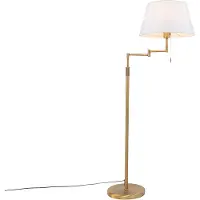 QAZQA Golvlampa i brons med vit skärm och justerbar arm - Ladas Deluxe