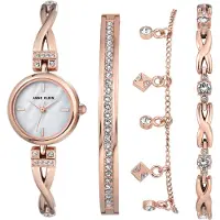 Anne Klein Premium Crystal Accented Rose Gold-tone klocka och armband Set fr kvinnor