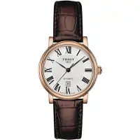 Tissot Carson Automatisk Mekanisk Urverk 50M Vattentåligt Klocka Silverurtavla Rostfritt Stålboett Äkta Läderarmband T122.207.36.033.00 Brown