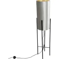QAZQA Modern golvlampa svart med sammetsgrå skärm - Rich