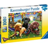 Ravensburger Puppy Picnic 100-Bitar Pussel för Barn - Unik Design | Antiglansyta | Utvecklande Leksak | Julklapp