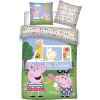 Licens Greta Gris sängkläder - 100% bomull - Juniorpåslakanset 100x140 cm - Greta Gris och Gustav Gris - Glassbil