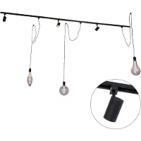 QAZQA Modernt skensystem med 3 spotlights och 3 hänglampor svart 1-fas - Iconic Cavalux Jeana