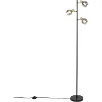 QAZQA Art Deco golvlampa svart och guld med rökglas 3-ljus - Vidro