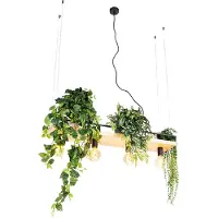 QAZQA Industriell pendellampa svart med trä 4-lampor - Shelf