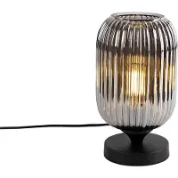QAZQA Art Deco bordslampa svart med rökglas - Banci
