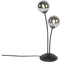 QAZQA Modern bordslampa svart 2-ljus med rökglas - Aten