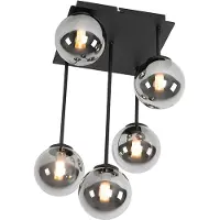 QAZQA Modern taklampa svart 5-ljus med rökglas - Aten