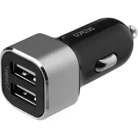 Deltaco USB-CAR126 - Strömadapter för bil - 17 Watt - 2.4 A - 2 utdatakontakter (2 x USB) - svart/silver